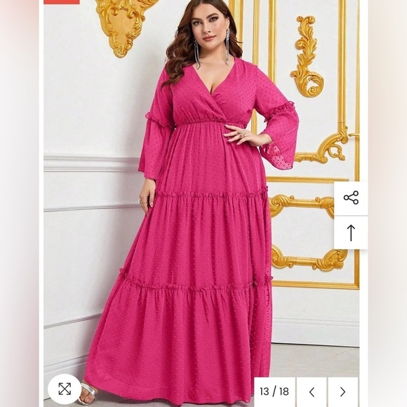 Plus V-Neck maxi with Bell Sleeves Swiss Dot pattern - Picture 1 of 4